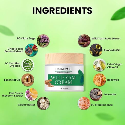 Wild Yam Cream, 2oz Wild Yam Root Organic Cream, Hormone Balance, Support Perimenopause & Menopause Relief, Progesterone, Wild Yam Cream for Women & Men Unscented for All Skin Type in Saudi Arabia