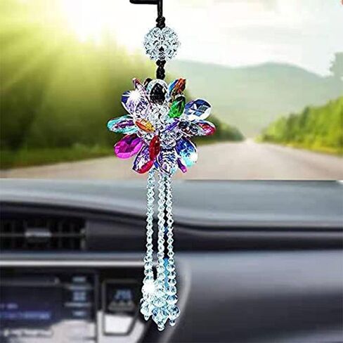 Crystal Girly Car Decor Accessories, Rear View Mirror Pendant, Multicolor Car Hanging Ornament Home Office Decor in Saudi Arabia