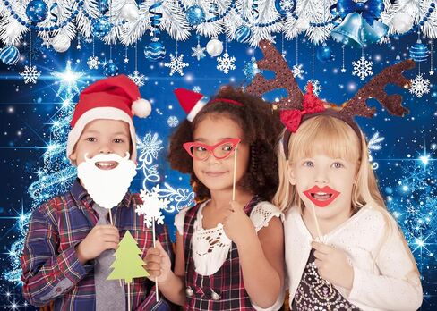 Blue Merry Christmas Backdrop Winter Silver Glitter Bokeh Snowflake Christmas Tree Photography Background for Xmas New Year Family Holiday Party Decoration Banner ﻿ (7X5FT(82 x 59 inch)) in Kuwait