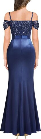 Miusol Women's Elegant Sequin Lace Spaghetti Straps Formal Satin Maxi Dress in Saudi Arabia