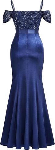 Miusol Women's Elegant Sequin Lace Spaghetti Straps Formal Satin Maxi Dress in Saudi Arabia