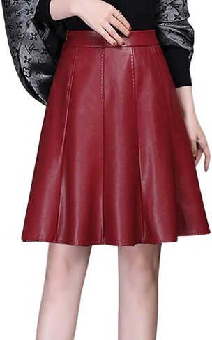 chouyatou Women's High Waisted Faux Leather Pleated Skirt A Line Knee Length Business Casual Midi Skirt in Saudi Arabia