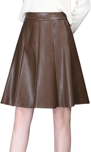 chouyatou Women's High Waisted Faux Leather Pleated Skirt A Line Knee Length Business Casual Midi Skirt in Saudi Arabia