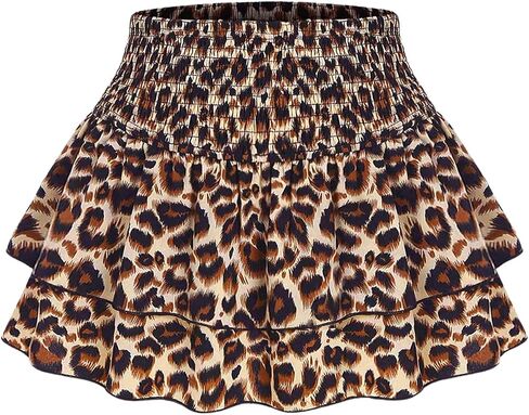 Milumia Women's Leopard Printed Skirt Ruffle Hem Layer Smocked Short Skirts in Saudi Arabia