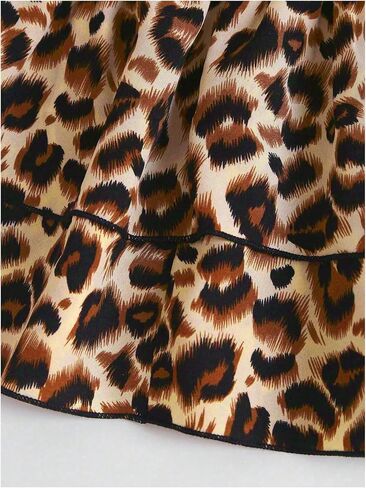 Milumia Women's Leopard Printed Skirt Ruffle Hem Layer Smocked Short Skirts in Saudi Arabia