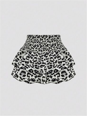 Milumia Women's Leopard Printed Skirt Ruffle Hem Layer Smocked Short Skirts in Saudi Arabia