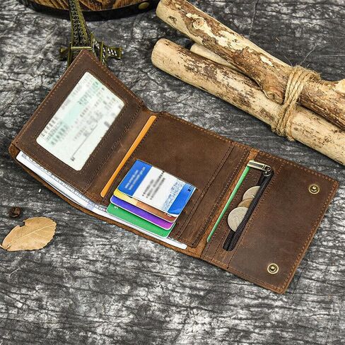 Men Tri-fold Vintage Leather Biker Chain Wallet With Snap Closur Zipper Purse Brown in Saudi Arabia