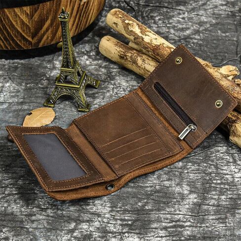 Men Tri-fold Vintage Leather Biker Chain Wallet With Snap Closur Zipper Purse Brown in Saudi Arabia