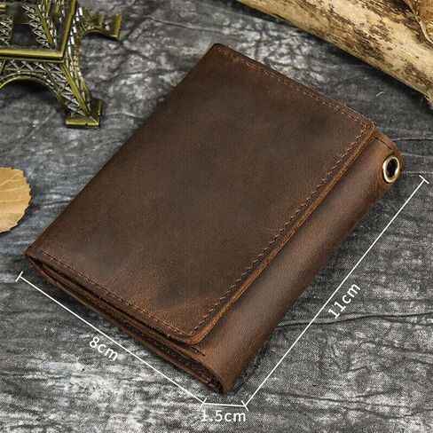 Men Tri-fold Vintage Leather Biker Chain Wallet With Snap Closur Zipper Purse Brown in Saudi Arabia