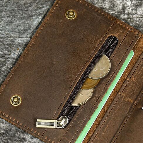 Men Tri-fold Vintage Leather Biker Chain Wallet With Snap Closur Zipper Purse Brown in Saudi Arabia