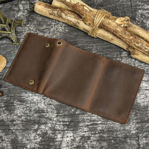 Men Tri-fold Vintage Leather Biker Chain Wallet With Snap Closur Zipper Purse Brown in Saudi Arabia