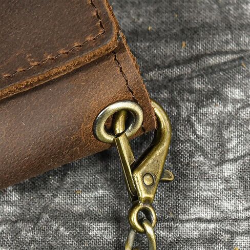 Men Tri-fold Vintage Leather Biker Chain Wallet With Snap Closur Zipper Purse Brown in Saudi Arabia