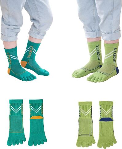 2 Pairs Cotton Five Finger Toe Socks Athletic Sports Breathable Mesh Seperated Socks for Boys Girls Kids Teens 6-15 Years in Saudi Arabia