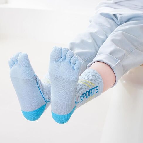 2 Pairs Cotton Five Finger Toe Socks Athletic Sports Breathable Mesh Seperated Socks for Boys Girls Kids Teens 6-15 Years in Saudi Arabia