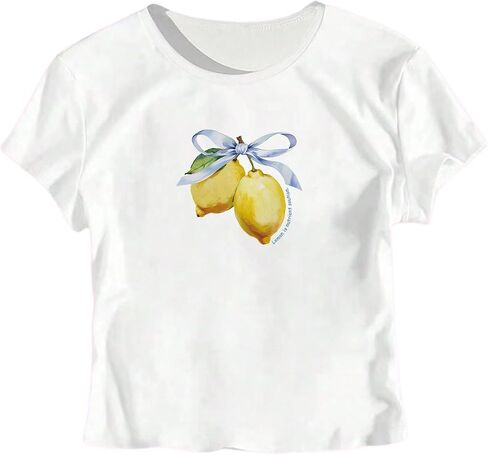 SweatyRocks Girl's Lemon Shirts Graphic Print Short Sleeve Crew Neck Fitted Y2K T Shirts in Saudi Arabia