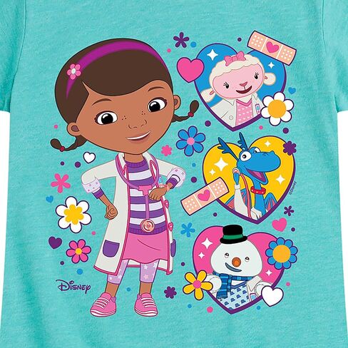 ديزني - Doc McStuffins - Doc with Friends Hearts - Toddler and Youth Girls Shirt Sere Shirt in Kuwait