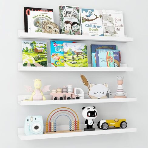 Axeman White Floating Shelves for Wall - Picture Ledge Shelf Set of 4-24 Inch Floating Shelves with Lip - Picture Shelf for Wall with Ledge - Photo Ledge Shelves for Pictures Nursery Books in Kuwait