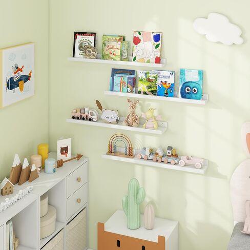 Axeman White Floating Shelves for Wall - Picture Ledge Shelf Set of 4-24 Inch Floating Shelves with Lip - Picture Shelf for Wall with Ledge - Photo Ledge Shelves for Pictures Nursery Books in Kuwait