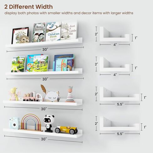 Axeman White Floating Shelves for Wall - Picture Ledge Shelf Set of 4-24 Inch Floating Shelves with Lip - Picture Shelf for Wall with Ledge - Photo Ledge Shelves for Pictures Nursery Books in Kuwait