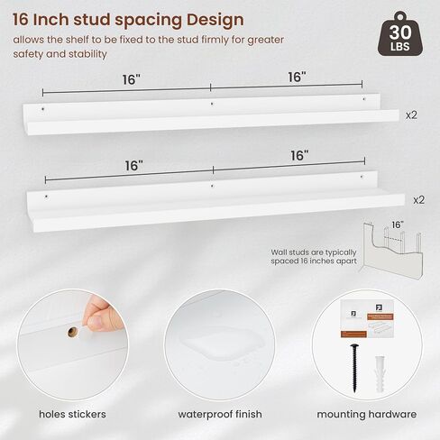 Axeman White Floating Shelves for Wall - Picture Ledge Shelf Set of 4-24 Inch Floating Shelves with Lip - Picture Shelf for Wall with Ledge - Photo Ledge Shelves for Pictures Nursery Books in Kuwait
