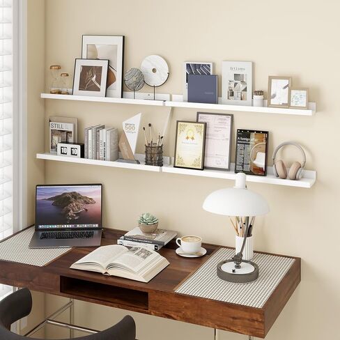 Axeman White Floating Shelves for Wall - Picture Ledge Shelf Set of 4-24 Inch Floating Shelves with Lip - Picture Shelf for Wall with Ledge - Photo Ledge Shelves for Pictures Nursery Books in Kuwait