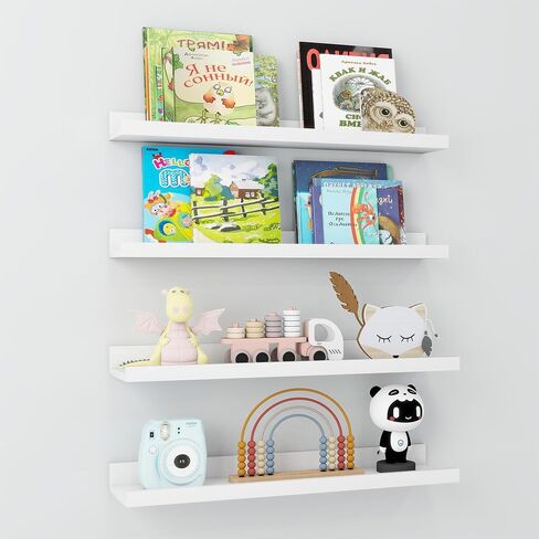 Axeman White Floating Shelves for Wall - Picture Ledge Shelf Set of 4-24 Inch Floating Shelves with Lip - Picture Shelf for Wall with Ledge - Photo Ledge Shelves for Pictures Nursery Books in Kuwait
