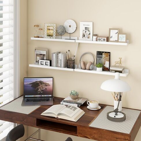 Axeman White Floating Shelves for Wall - Picture Ledge Shelf Set of 4-24 Inch Floating Shelves with Lip - Picture Shelf for Wall with Ledge - Photo Ledge Shelves for Pictures Nursery Books in Kuwait