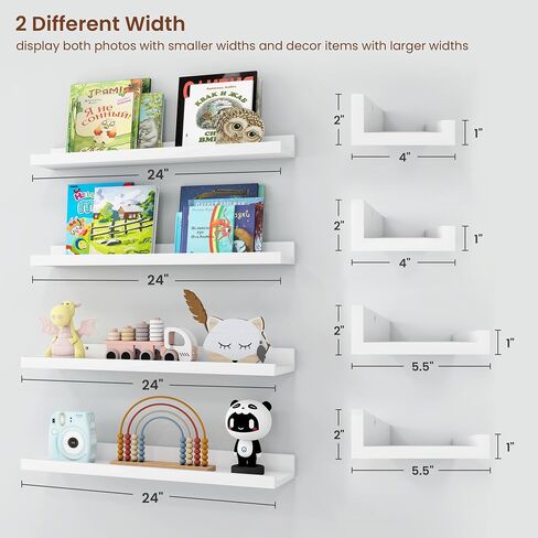 Axeman White Floating Shelves for Wall - Picture Ledge Shelf Set of 4-24 Inch Floating Shelves with Lip - Picture Shelf for Wall with Ledge - Photo Ledge Shelves for Pictures Nursery Books in Kuwait