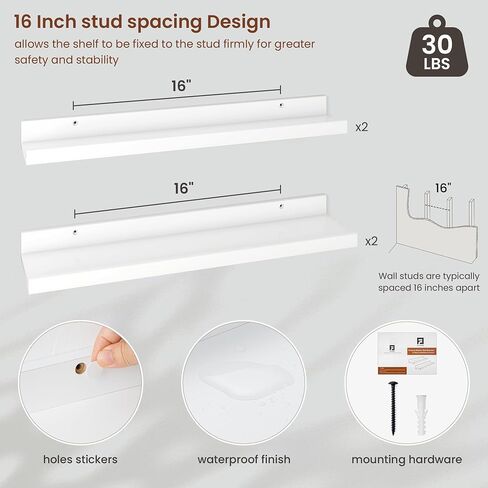 Axeman White Floating Shelves for Wall - Picture Ledge Shelf Set of 4-24 Inch Floating Shelves with Lip - Picture Shelf for Wall with Ledge - Photo Ledge Shelves for Pictures Nursery Books in Kuwait