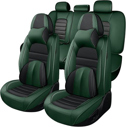 Car Seat Covers for Chevrolet Chevy Trax 2015-2025, Leather Auto Seat Cover Luxury Cushions Waterproof Seat Protectors (Black&Green,Full Set with Pillow) in Kuwait