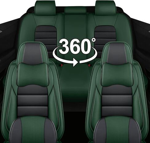 Car Seat Covers for Chevrolet Chevy Trax 2015-2025, Leather Auto Seat Cover Luxury Cushions Waterproof Seat Protectors (Black&Green,Full Set with Pillow) in Kuwait