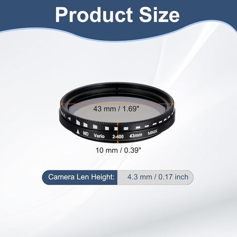 Patikil 49mm ND Filter ، متغير ND Lens ND2-ND400 مرشح الكثافة المحايدة القابلة للتعديل الزجاج الضوئي النحيف مع غطاء لعدسة الكاميرا صورة مدونة صورة مدونة ، أسود in Kuwait