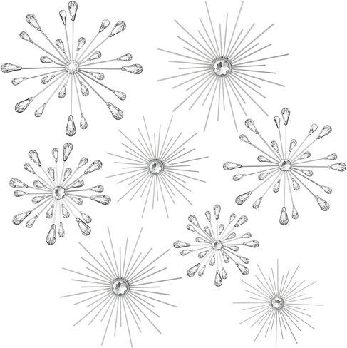 Blulu 8 PCS Silver Metal Wall Art Cast Starburst Wall Decor Bling Crystal Sculptures غرفة المعيشة 3D Teardrop Radial Rhinestone Hanging Accouts Diamond For Home Office Bedroom Protection in Saudi Arabia