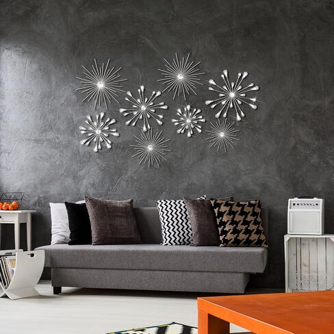 Blulu 8 PCS Silver Metal Wall Art Cast Starburst Wall Decor Bling Crystal Sculptures غرفة المعيشة 3D Teardrop Radial Rhinestone Hanging Accouts Diamond For Home Office Bedroom Protection in Saudi Arabia