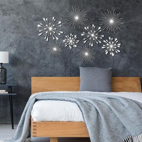 Blulu 8 PCS Silver Metal Wall Art Cast Starburst Wall Decor Bling Crystal Sculptures غرفة المعيشة 3D Teardrop Radial Rhinestone Hanging Accouts Diamond For Home Office Bedroom Protection in Saudi Arabia