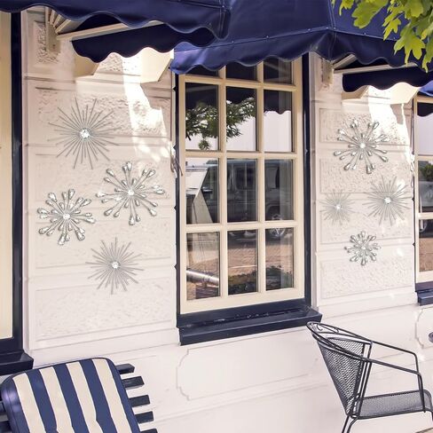 Blulu 8 PCS Silver Metal Wall Art Cast Starburst Wall Decor Bling Crystal Sculptures غرفة المعيشة 3D Teardrop Radial Rhinestone Hanging Accouts Diamond For Home Office Bedroom Protection in Saudi Arabia