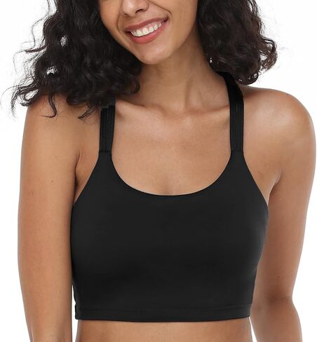 HSIA Women's Sports Bra, Yoga Tank Tops Workout Padded Medium Support Longline Strappy Crisscross Back in Kuwait