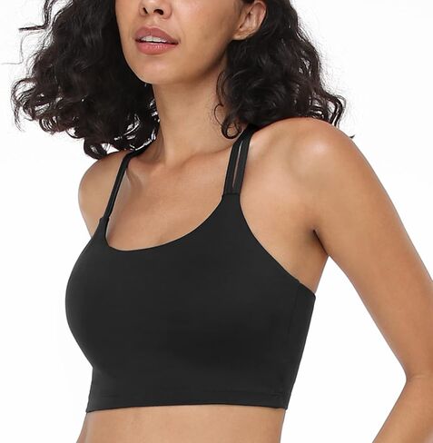 HSIA Women's Sports Bra, Yoga Tank Tops Workout Padded Medium Support Longline Strappy Crisscross Back in Kuwait