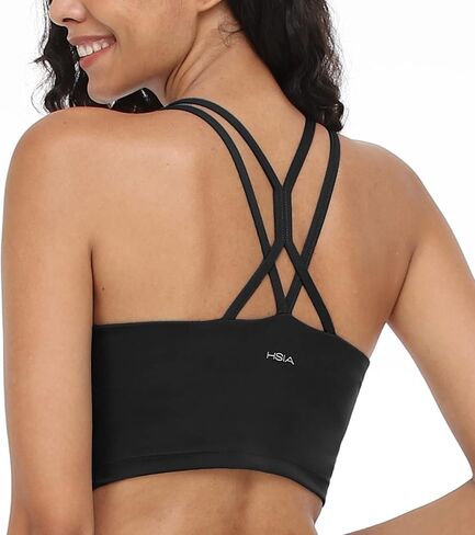 HSIA Women's Sports Bra, Yoga Tank Tops Workout Padded Medium Support Longline Strappy Crisscross Back in Kuwait