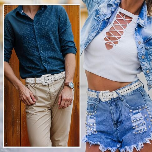 Western Cowboy Style Bhinestone Billts للنساء ، Western Cowgirl Western Silver Leather Leather Belt Bling Diamond Crystal Belt for Bans Bans (40.94 × 1.50 بوصة） in Kuwait