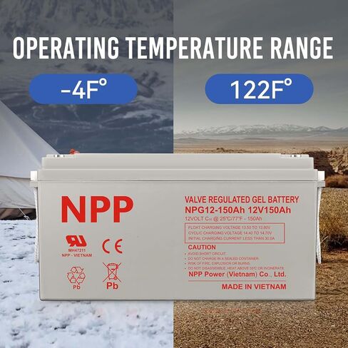NPP NPG12-150Ah(2 Pcs) 12V 150Ah Rechargeable Gel Battery with Button Style Terminals SLA Storage Deep Cycle Battery for Off Grid Solar System in Saudi Arabia