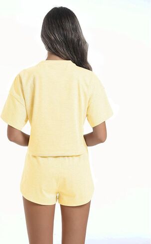AllMloers Womens Split Short Pajama مجموعة مخطط مخطط قصير الأكمام Tee و Side Slitwear Set 2 قطعة قطعة PJS in Kuwait
