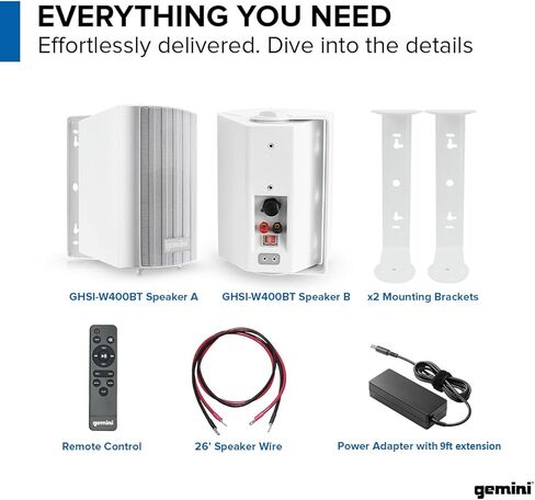 Gemini Sound GHSI-W650BT-PR-WHT 6.5" Inch Powerfull Bass Woofer 300 Watt Peak Power Waterproof Bluetooth Wall & Ceiling Mount Wired Speakers Pair Easy Daisy Chain for Home Outdoor Pool & Patio, White in Kuwait