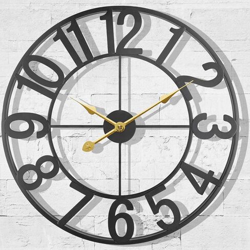 Large World Map Wall Clock, 24 Inch Big Metal Outdoor Clock Silent Battery Operated, Retro Decorative Clock for Farmhouse, Dinner, Living Room, Pool Area, Patio (Black - Bronze Arabic) in Saudi Arabia