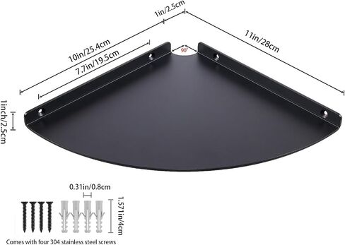 11 Inch Corner Shelf - Heavy Duty 3.0mm Aluminum Alloy Wall Mounted Floating Shelf for Bathroom, Kitchen, Living Room, Office, Bedroom & Dorm - Black in Kuwait