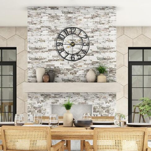 Large World Map Wall Clock, 24 Inch Big Metal Outdoor Clock Silent Battery Operated, Retro Decorative Clock for Farmhouse, Dinner, Living Room, Pool Area, Patio (Black - Bronze Arabic) in Saudi Arabia