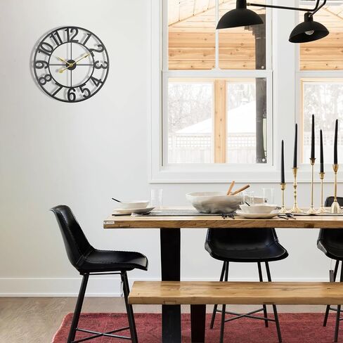 Large World Map Wall Clock, 24 Inch Big Metal Outdoor Clock Silent Battery Operated, Retro Decorative Clock for Farmhouse, Dinner, Living Room, Pool Area, Patio (Black - Bronze Arabic) in Saudi Arabia