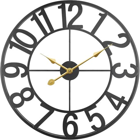 Large World Map Wall Clock, 24 Inch Big Metal Outdoor Clock Silent Battery Operated, Retro Decorative Clock for Farmhouse, Dinner, Living Room, Pool Area, Patio (Black - Bronze Arabic) in Saudi Arabia