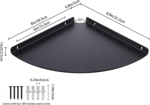 11 Inch Corner Shelf - Heavy Duty 3.0mm Aluminum Alloy Wall Mounted Floating Shelf for Bathroom, Kitchen, Living Room, Office, Bedroom & Dorm - Black in Kuwait