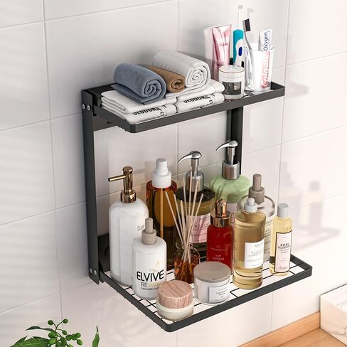 Foldable Wall Mounted Shelves, 2-Tier Wall Shelf for Kitchen, Bathroom, Laundry, Garage, Office, Basement organiziation(12.8inch Depth*10.2inch Width*14.5inch Height) in Saudi Arabia